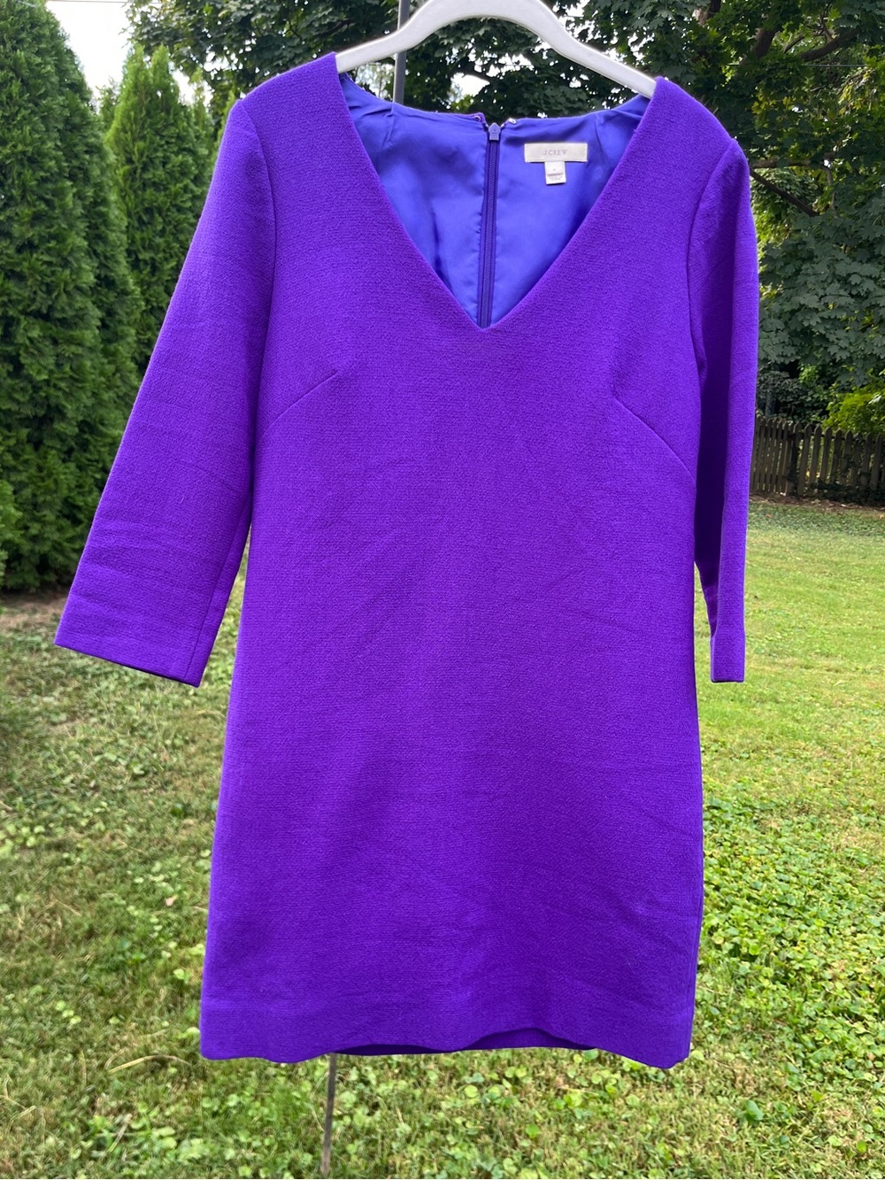 J. Crew Vibrant Purple Wool V-Neck Sheath Dress